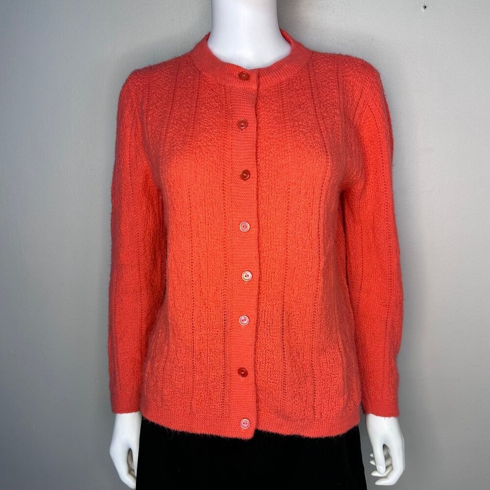 Vintage 1960s/70s Orange Cardigan Sweater, Size Medium